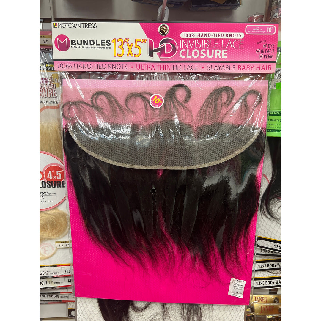 MOTOWN TRESS Bundles Closure, Brazilian Virgin Human Hair, 13"x5", 10" Closure